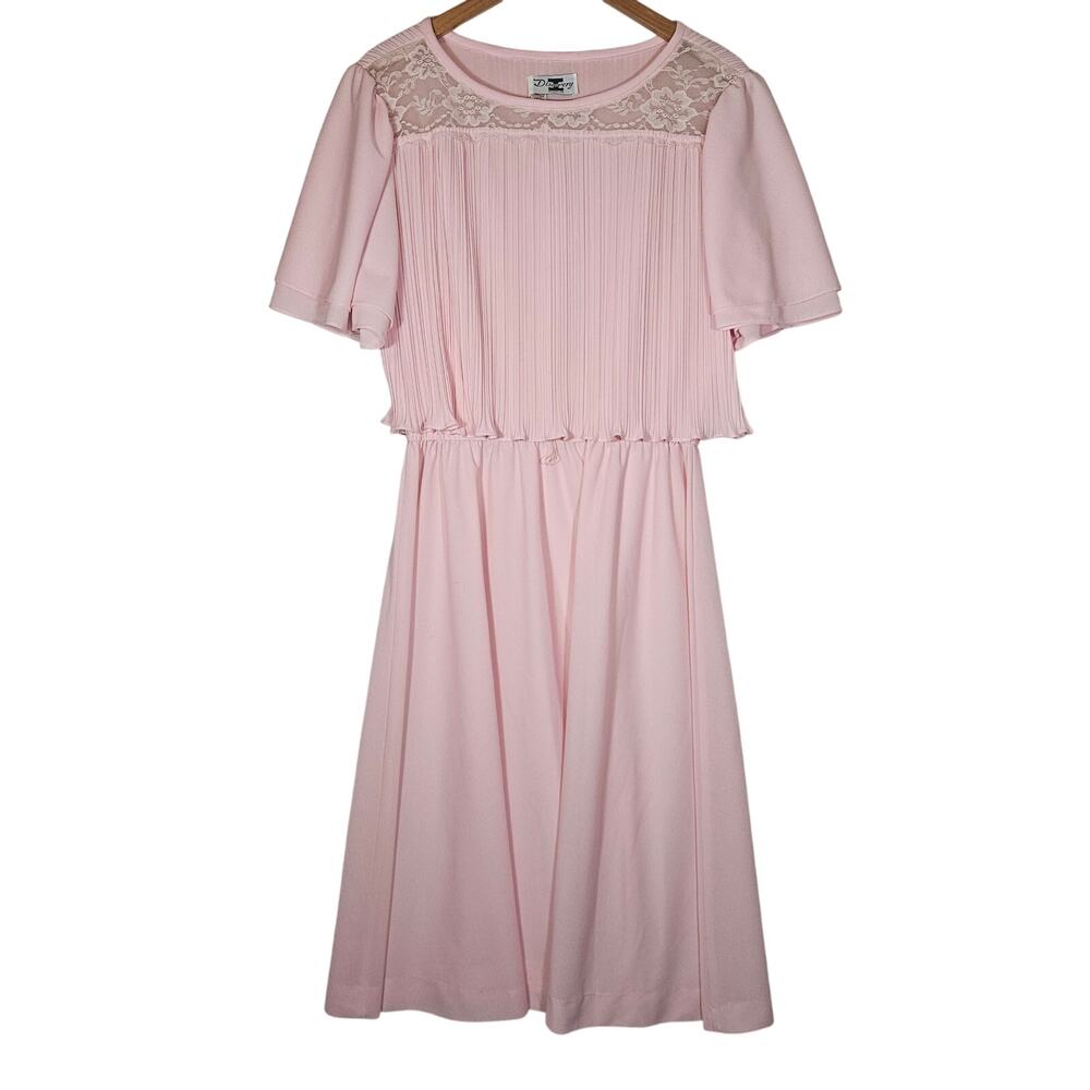 Vintage 1970s Union Made Discovery Fashions Blush Pink Pleated Midi Dress